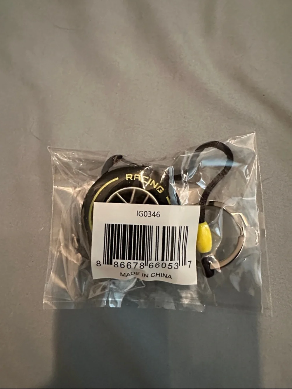 Invicta Racing F1 Rubber Tire keychain, Yellow & Black, COLLECTIBLE, New in Bag